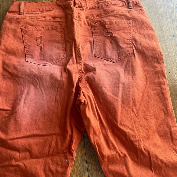 Ashley Stewart Orange Straight Leg Jeans Distressed Size 18 - Picture 6 of 10